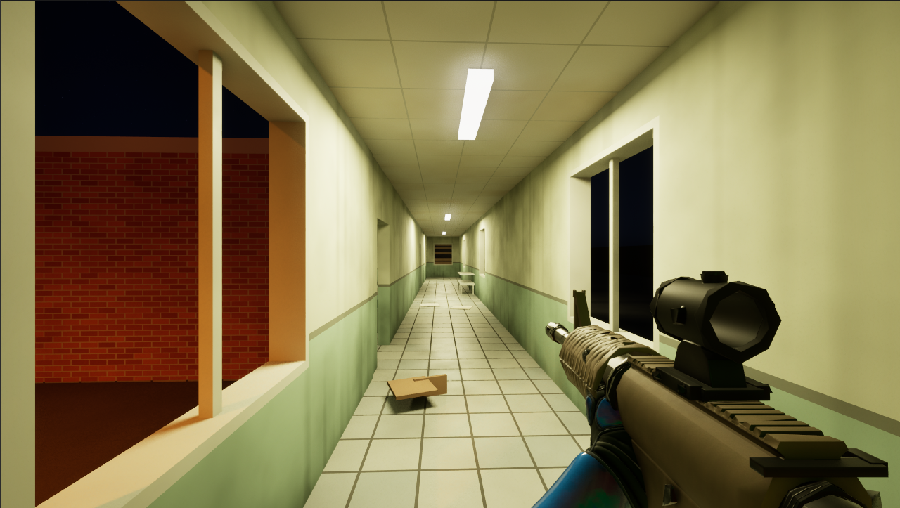 The corridor at night, power on